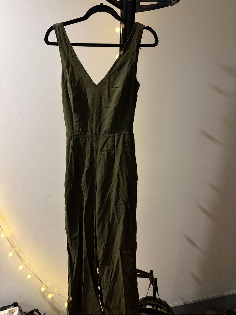 Lucky Brand Olive Green V-Neck Wide-Leg Jumpsuit